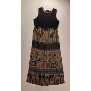 Vtg Karin Stevens Sleeveless Maxi Dress Size 6 Petite Embroidered Aztec Print